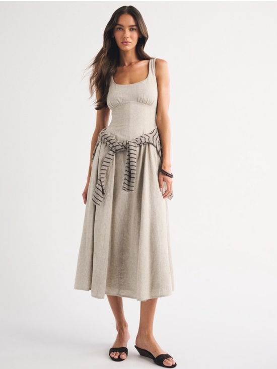 Abercrombie & Fitch Dresses & Skirts - Linen-Blend A&F Bra-Free Dylan Midi dress oatmeal